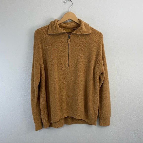 Barefoot Dreams Sweaters - Barefoot Dreams CozyChic Lite Brown 1/4 Zip Fuzzy Sweater Women’s Large